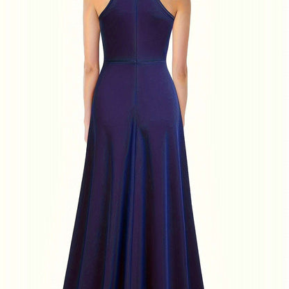 Solid Color Sleeveless Maxi Dress with Mock Neck & Split Detail - D&M Boutique
