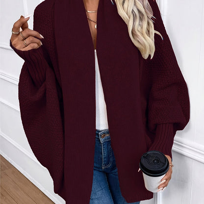 [Elegant Cardigan] Lightweight Polyester Elegant Women's Solid Color Bell Sleeve Cardigan | Contrast Collar, Perfect for Spring/Fall & Winter, Autumn Winter Fashion