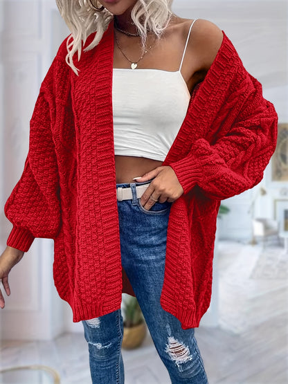 Women's Oversized Chunky Cable Cardigan Sweater Coat - Soft Pink Open Front Long Sleeve Winter Coat with Button-Free Closure, Cozy Fall & Winter Sweater for Casual Semi-Formal Outfits