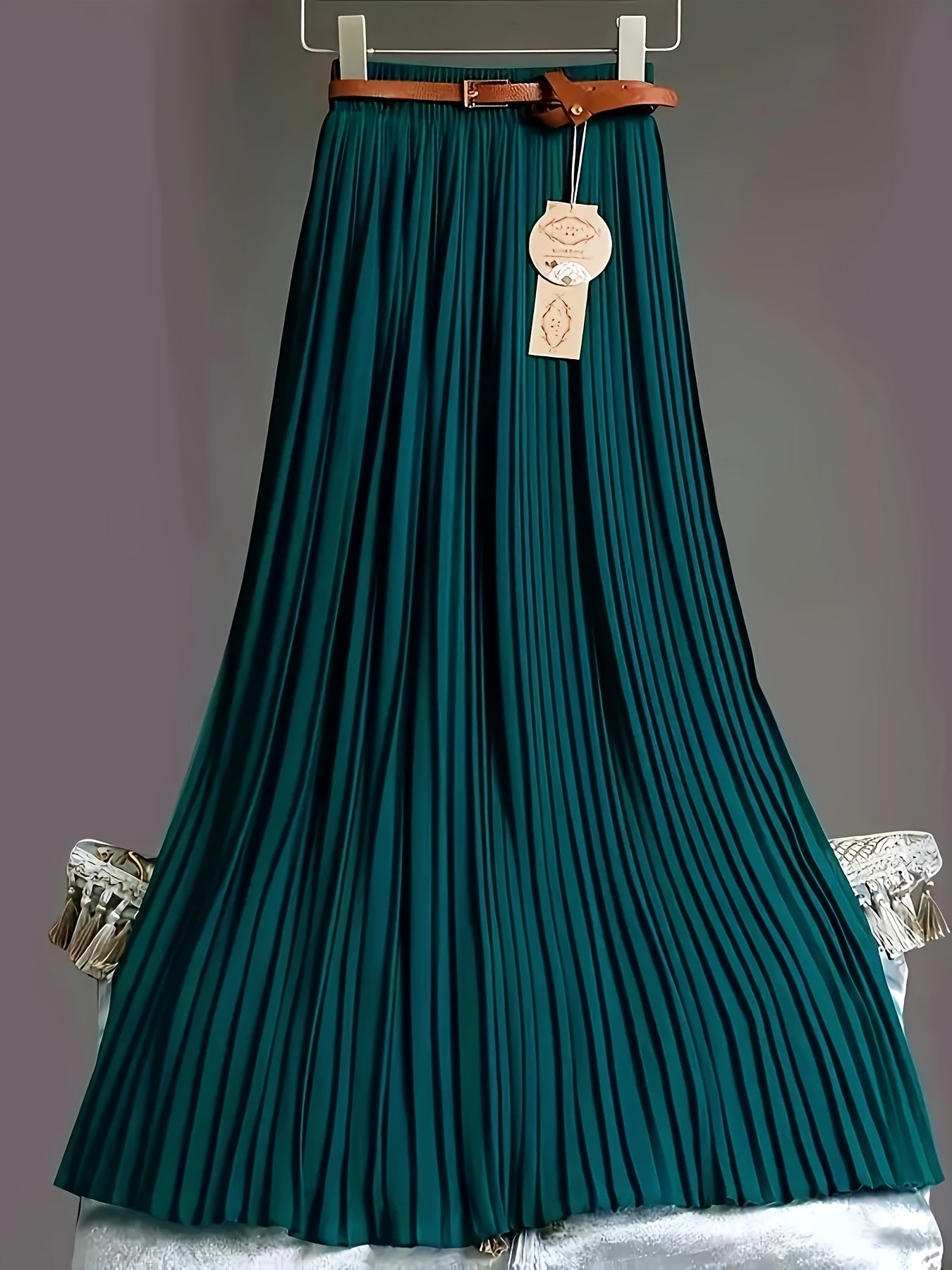 [Chic Pleated] High-Waisted Flowy Chiffon Skirt A-Line Midi Long Dress for Women