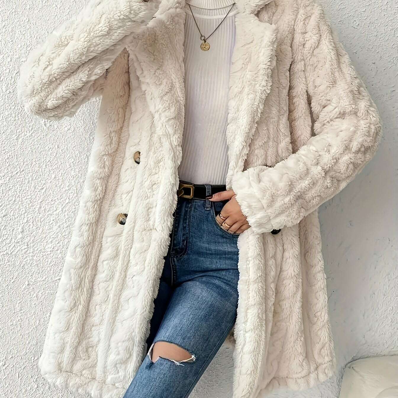 Elegant Double-Breasted Teddy Bear Coat for Women