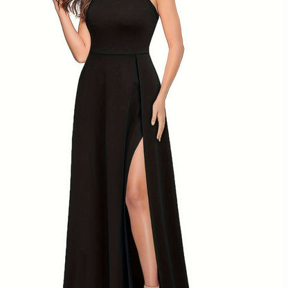 Solid Color Sleeveless Maxi Dress with Mock Neck & Split Detail - D&M Boutique