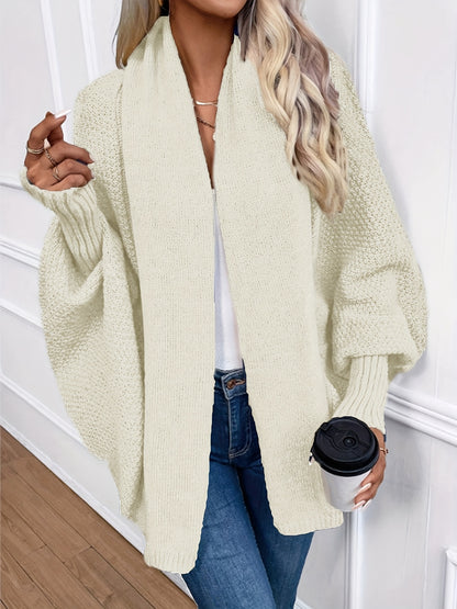[Elegant Cardigan] Lightweight Polyester Elegant Women's Solid Color Bell Sleeve Cardigan | Contrast Collar, Perfect for Spring/Fall & Winter, Autumn Winter Fashion
