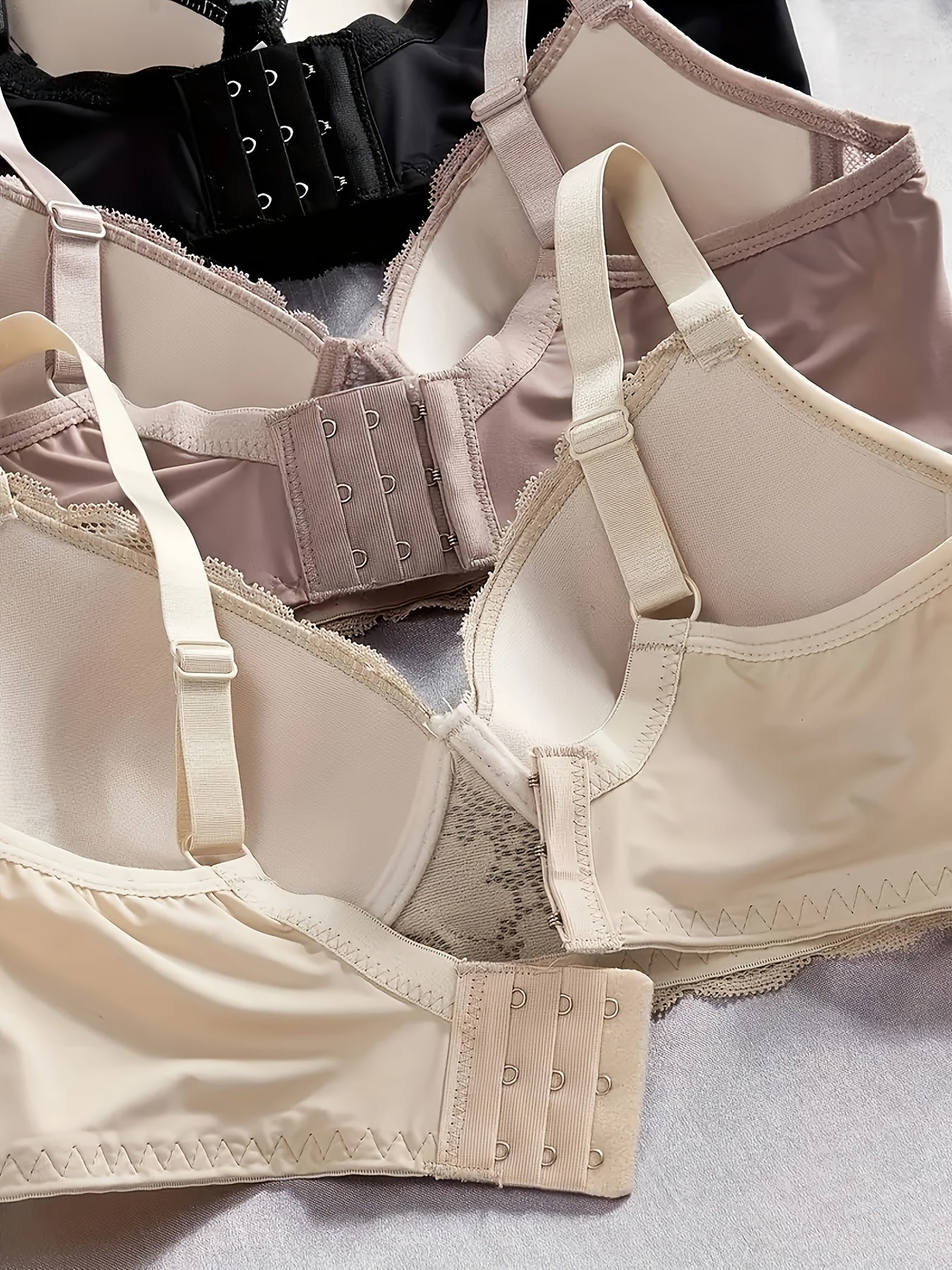 3pcs Solid Lace Underwire Bra, Sexy Comfy Push Up Breathable Bra, Women'S Lingerie & Underwear