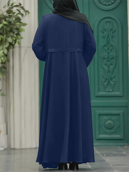 Elegant Zippered Long Robe 8033-1 for Women, 100% Polyester Solid Color, All-Season Long-Length Dress with Zipper Detail, Woven Fabric, 130g/m² Weight