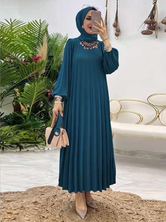 [Elegant Abaya] Elegant Mint Green Abaya | Women's Middle Eastern Modest Dress, Long Sleeve, Floor-Length, Belted Waist, Puff Sleeve, Machine Washable, Traditional, Solid Color, No Stretch Fabric, Casual & Formal Occasions