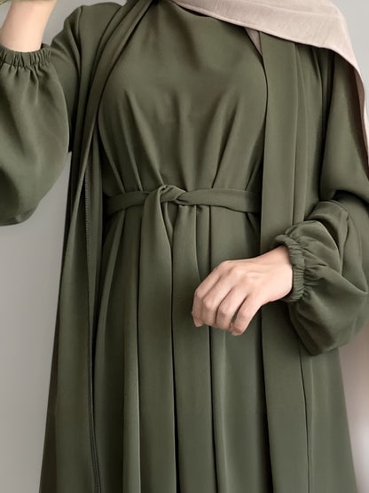 One set of sleeveless innerwear and outerwear combination in solid color, Elegant Casual polyester (polyester CEY breathable fabric) Muslim abaya for spring/summer/fall, does not include headscarf!