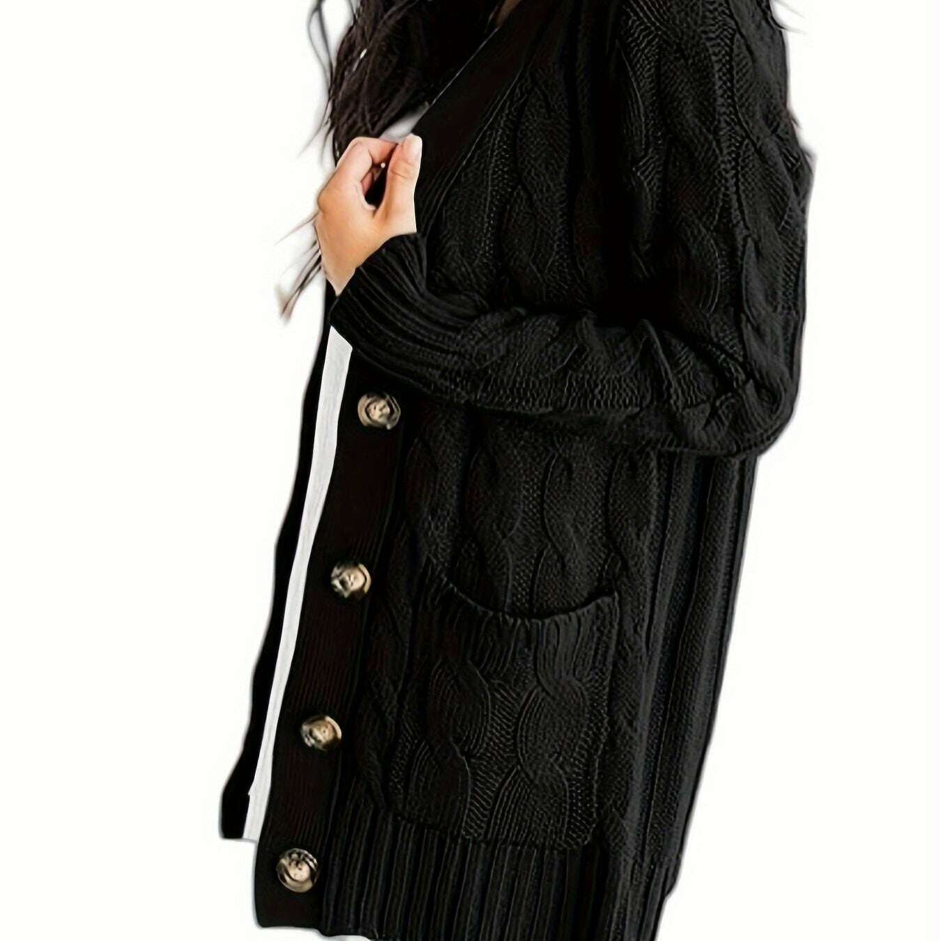 V-Neck Long Sleeve Knitted Cardigan with Pockets