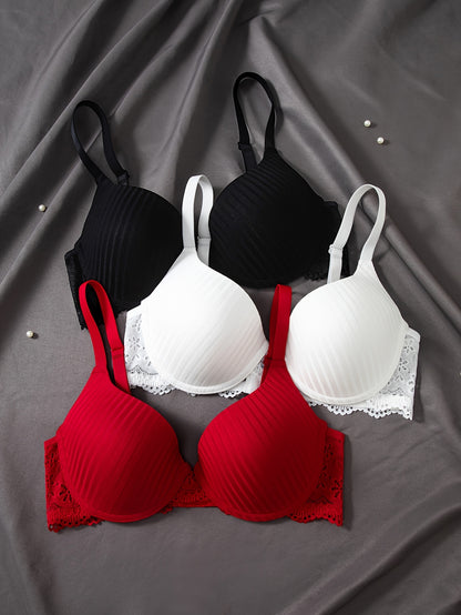 3pcs Fashion Lace Splicing Underwear with No Trace Collection and Accessory Breasts for Women'S Underwear
