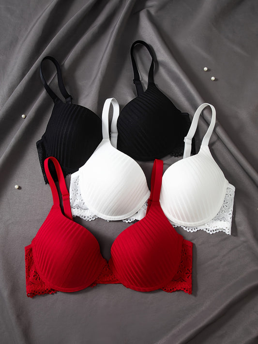 3pcs Fashion Lace Splicing Underwear with No Trace Collection and Accessory Breasts for Women'S Underwear