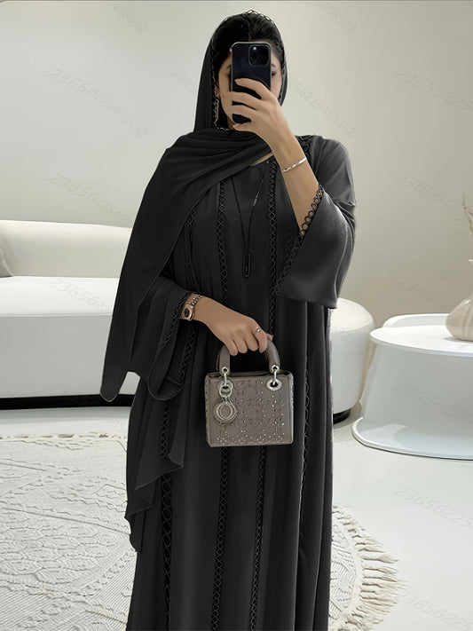 Open Robe Set with Lace, Sleeveless Underdress and Chiffon Headscarf - Lightweight, Simple, and Breathable for Spring/Summer