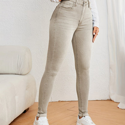 [Stretch Skinny Ankle Pants] Stretch Skinny Ankle Pants - Women's Khaki Roll-Up Mid Rise Jeans, Comfort Waistband Medium Weight 2025 Fall/Winter