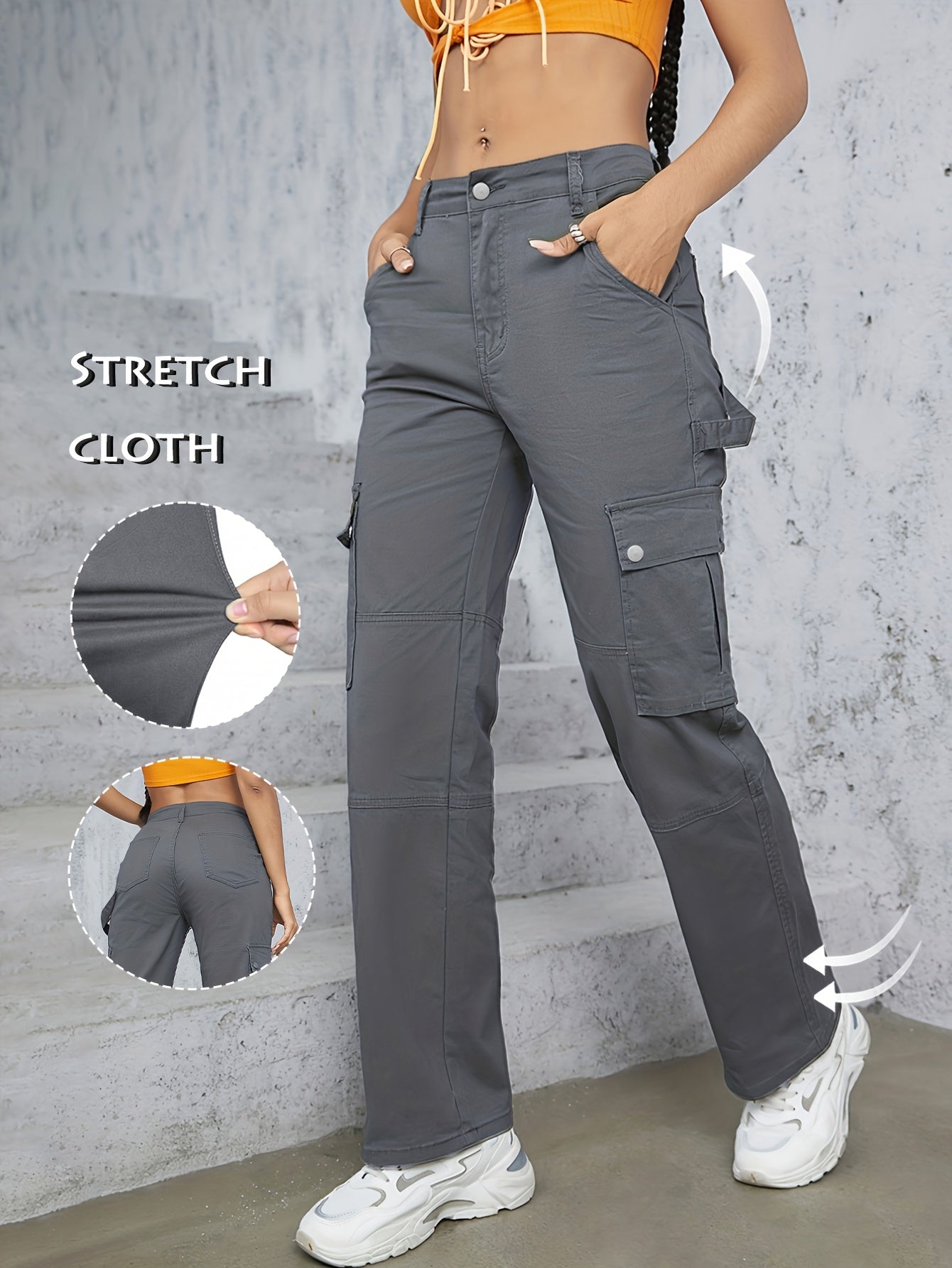 [TL812 High-Waisted Cargo Jeans] TL812 Women's High-Waisted Cargo Jeans | Stretchy Non-See-Through Olive Green Y2K Retro Streetwear Pants with Multiple Utility Pockets | Wide-Leg Fit for Concerts, Festivals, Everyday | Machin