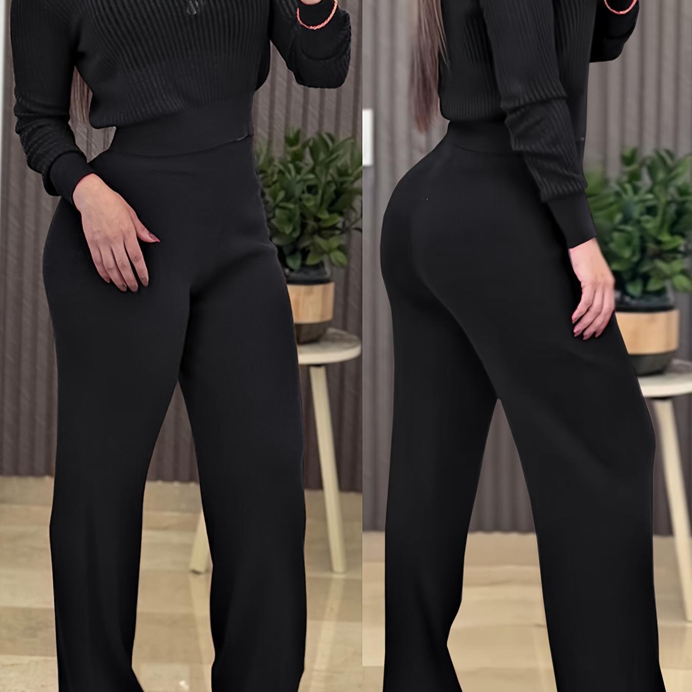 Ribbed Top & Wide-Leg Pants Set – Casual Two-Piece