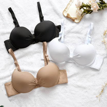 3pcs Ultra Soft Push-Up Bras for Women - Comfortable, Lightweight T-Shirt Style with Underwire Support & Non-Removable Pads