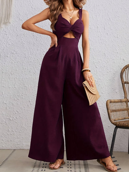 Women'S Elegant One-Piece Overalls Romper - Formal to Casual Outfit, Smocked Front & Waist, Easy-to-Wear Jumpsuit for Parties, Office, Casual Attire - Spring/Fall Clothing, Party Attire, Vneck Design, Flowy Fabric, Office Att