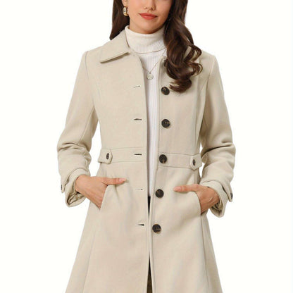 Allegra K Midi Pea Coat with Lapel Collar and Hidden Pockets