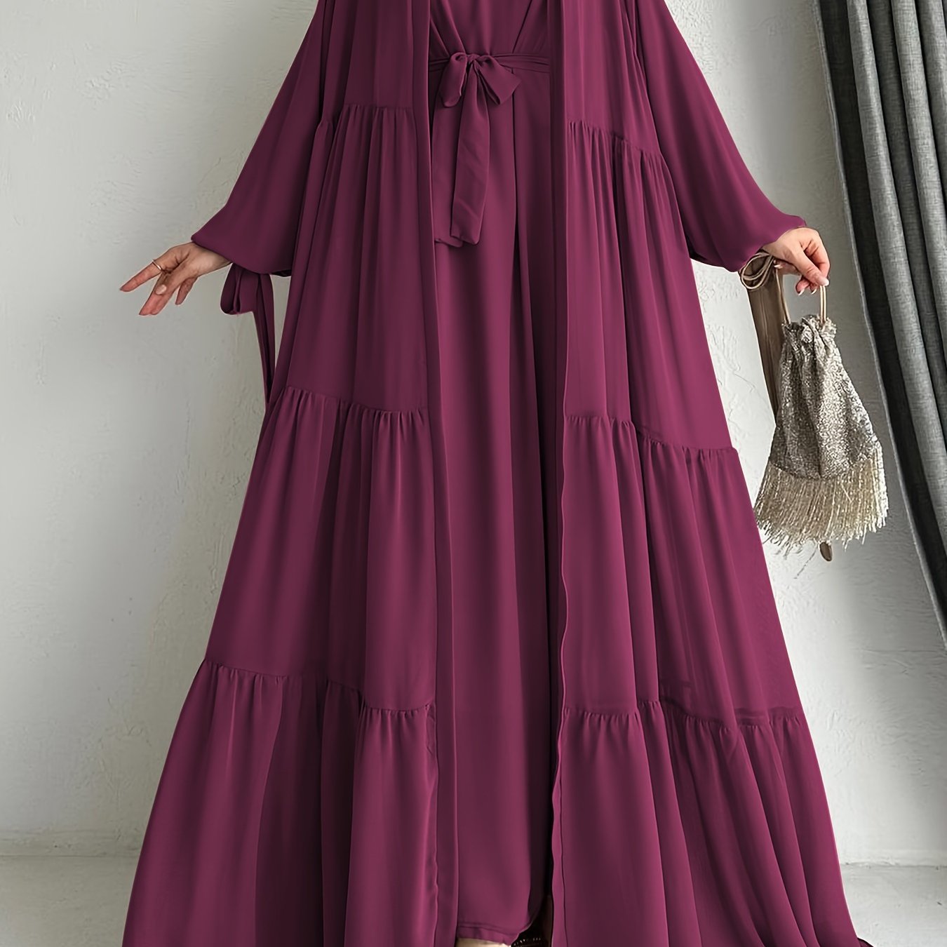 [Brown Abaya Dress] Modest Brown Abaya Dress with Cape Cover | Adjustable Waist Tie Belt, Machine Washable, Breathable Material, Hijabi Style, Casual Attire, Lightweight Fabric, All-Season Wear, Versatile Layering Piece, Flow