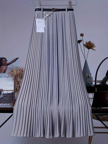 [Chic Pleated] High-Waisted Flowy Chiffon Skirt A-Line Midi Long Dress for Women