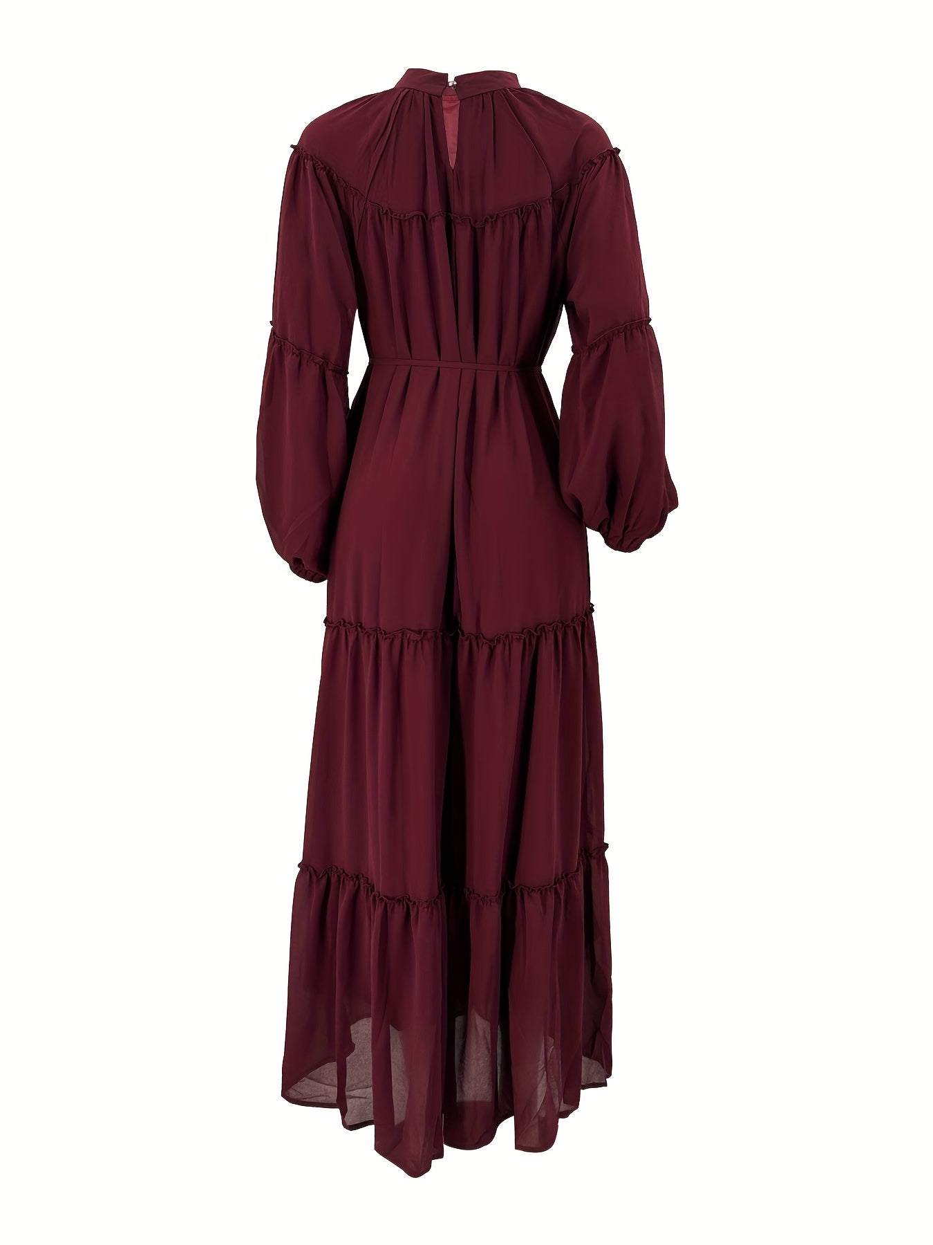 Women's Casual Fashionable Date Vacation Middle Eastern Muslim Minimalist Solid Color Soft Lace Design Long Elegant Dress with Belt