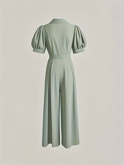 [Mint Green Jumpsuit] Mint Green Loose-Fit Jumpsuit | Women's Summer Solid Color Machine-Washable Jumpsuit for Casual & Professional Outfits, Wideleg Outfit, Nonstretch Fabric