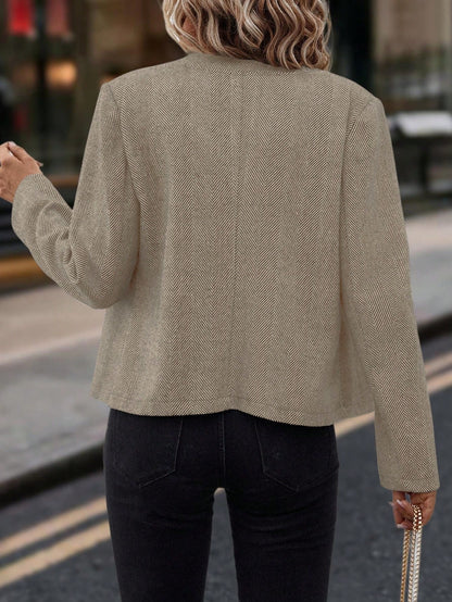Women's Herringbone Striped Fitted Jacket - Double-Breasted Metal Buttons, Round Neck Long Sleeve, Machine Washable 100% Polyester for Spring/Fall Commuting & Casual Outfits, Casual Attire, Textured Coat, Durable Fabric