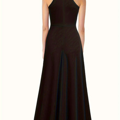 Solid Color Sleeveless Maxi Dress with Mock Neck & Split Detail - D&M Boutique
