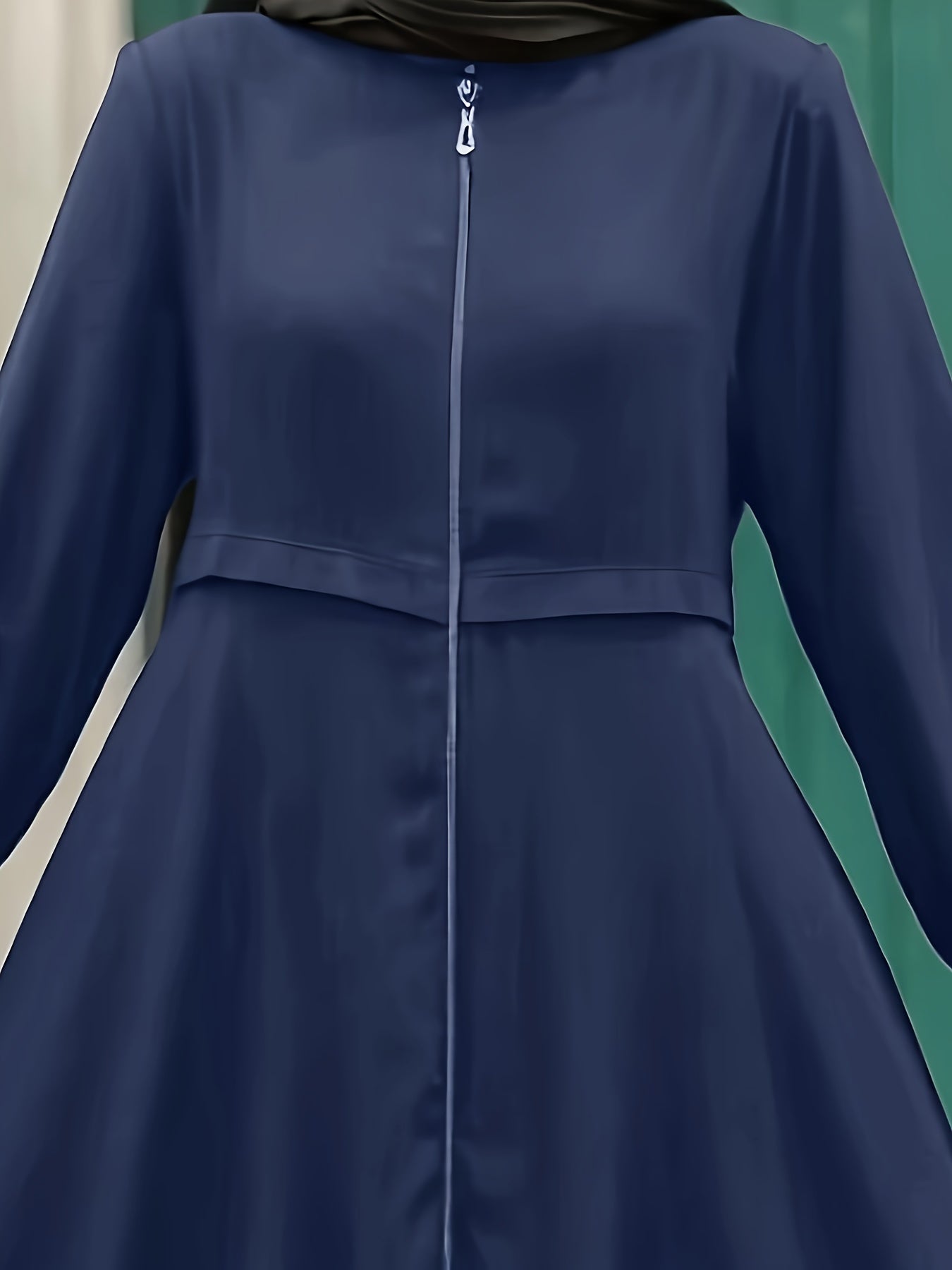 Elegant Zippered Long Robe 8033-1 for Women, 100% Polyester Solid Color, All-Season Long-Length Dress with Zipper Detail, Woven Fabric, 130g/m² Weight