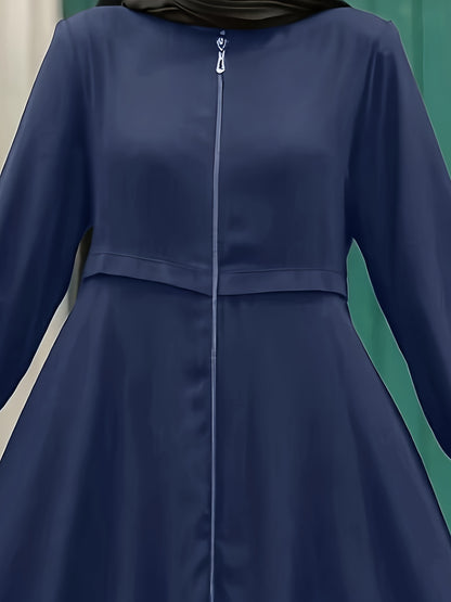 Elegant Zippered Long Robe 8033-1 for Women, 100% Polyester Solid Color, All-Season Long-Length Dress with Zipper Detail, Woven Fabric, 130g/m² Weight