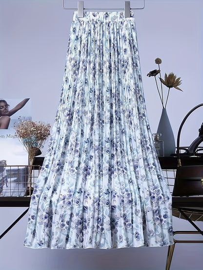 [Chic Pleated] High-Waisted Flowy Chiffon Skirt A-Line Midi Long Dress for Women