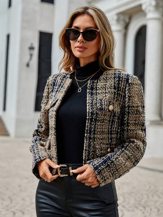 D6348 Plaid Flap Pocket Short Jacket