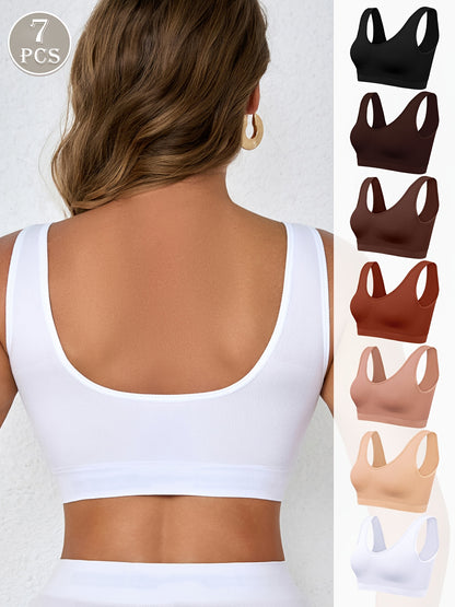 7pcs Sports Bra For Women, Shock-absorbing Running, Small Chest Gathering, Fitness Yoga Vest, Thin Design, No Padding, Beautiful Back, Sports Bra