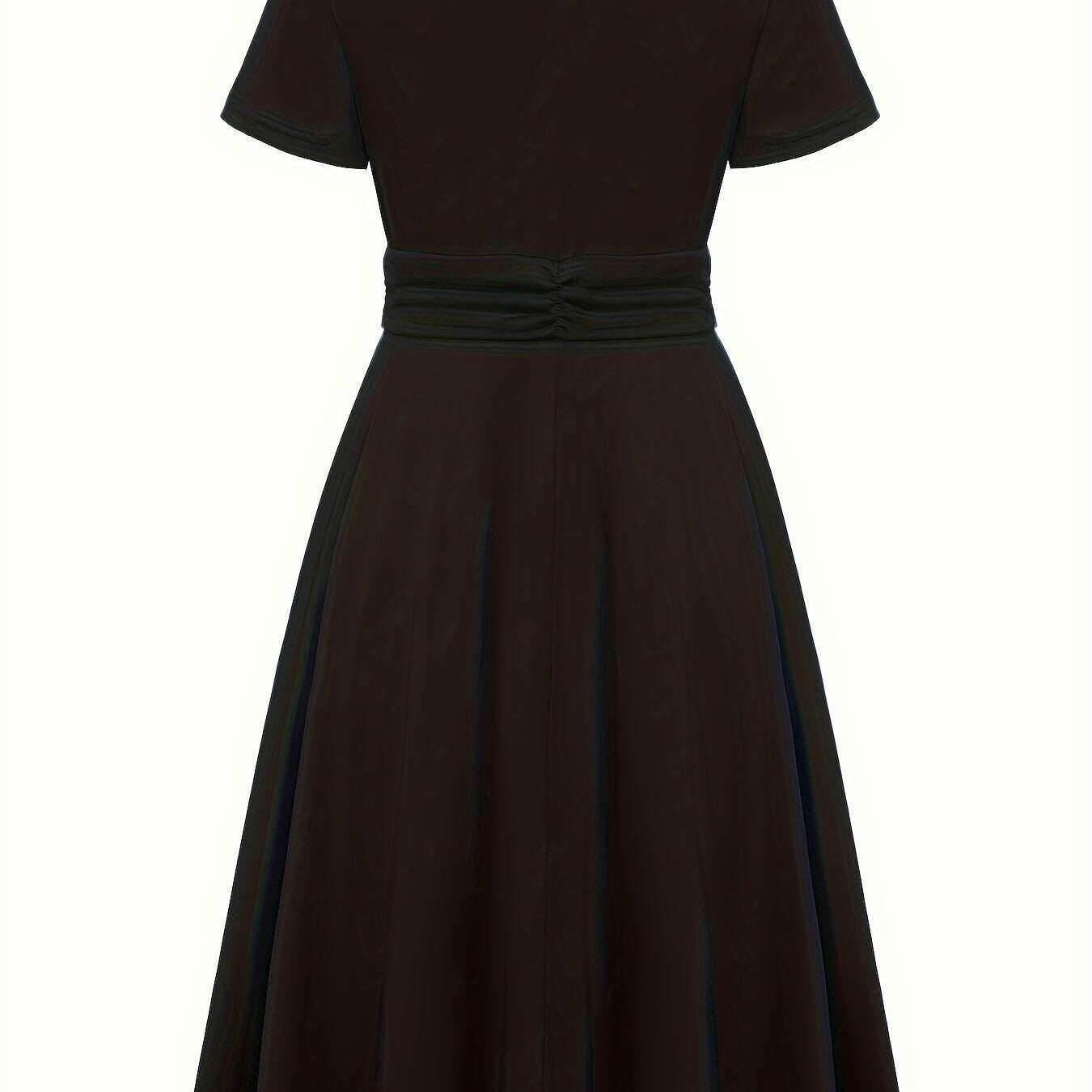 Plus Size Elegant V-Neck Belted Midi Dress with Flowy Hem