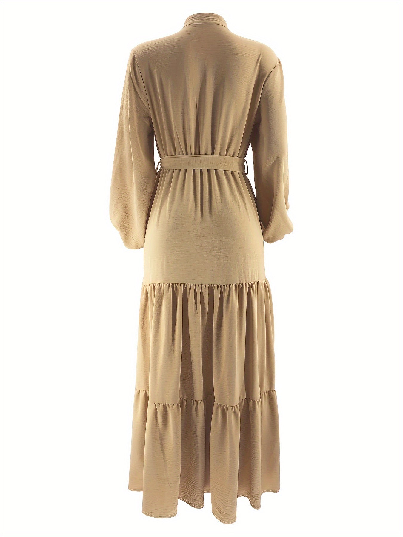 [Light Green Maxi Dress] Casual Light Green Polyester Maxi Dress - Elegant Solid Color with Ruffle Hem & Button Detail, Machine Washable - Hijab Not Included