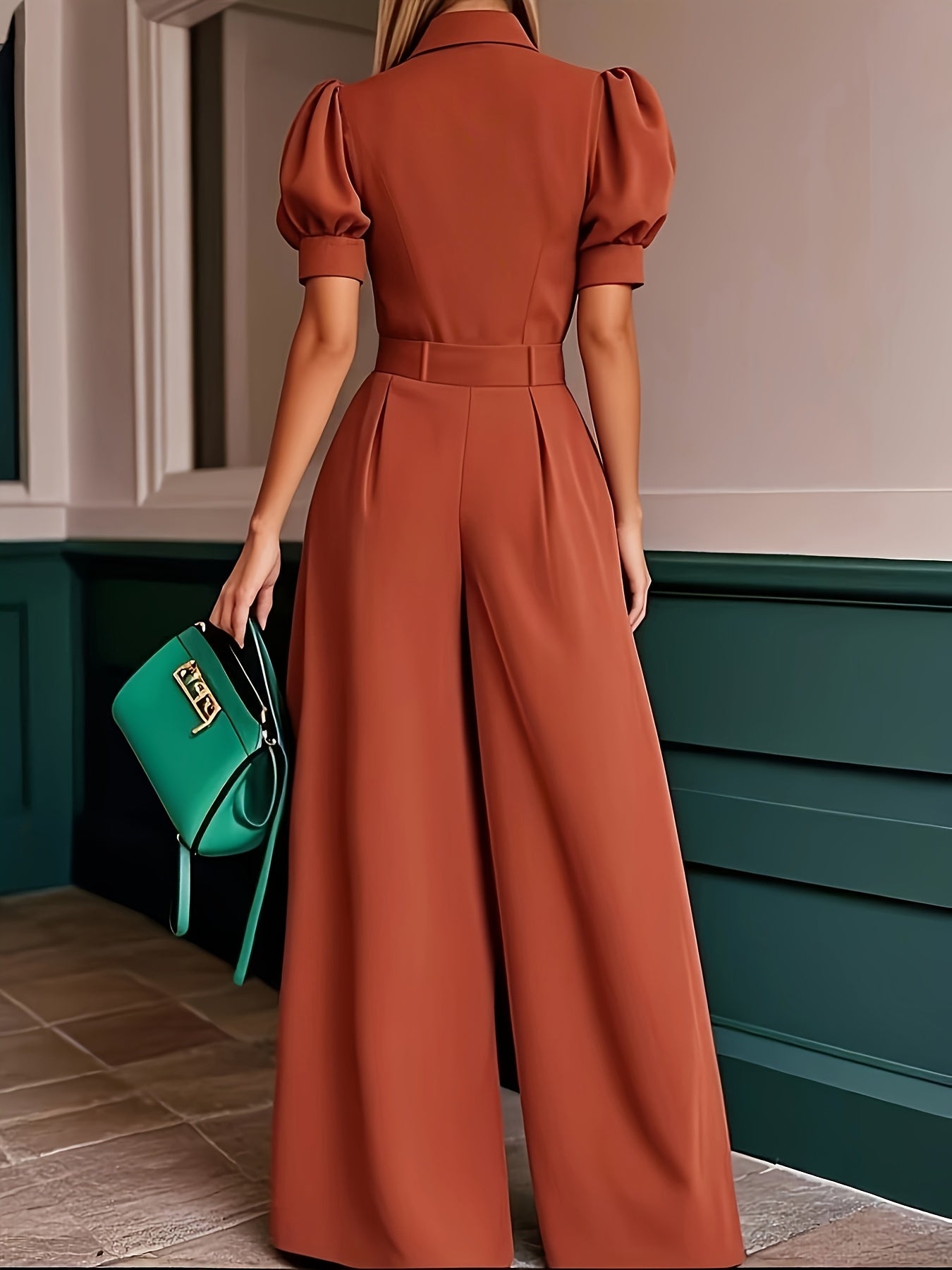 [Mint Green Jumpsuit] Mint Green Loose-Fit Jumpsuit | Women's Summer Solid Color Machine-Washable Jumpsuit for Casual & Professional Outfits, Wideleg Outfit, Nonstretch Fabric