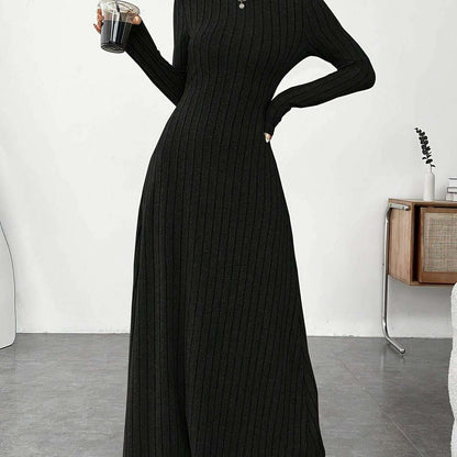 Elegant Ribbed Knit Dress with Umbrella Hem for Women - D&M Boutique 