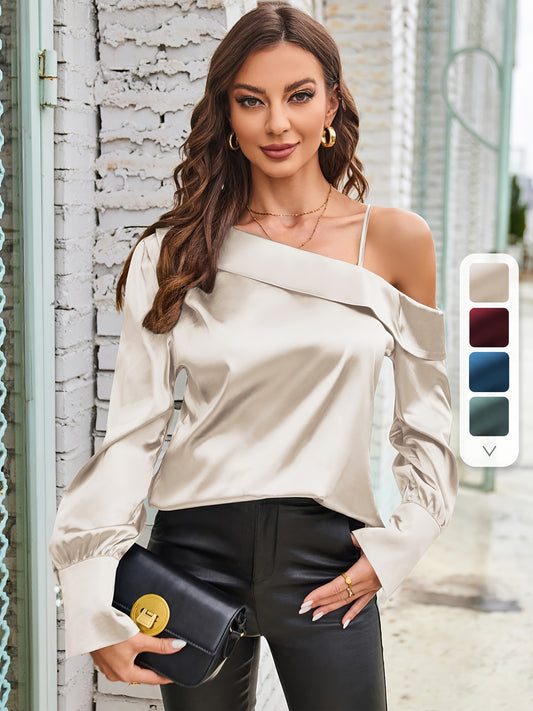 2024 Off-Shoulder Satin Silk Long-Sleeve Blouse for Women