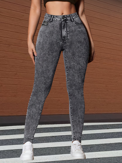 Skinny Fit Plain Washed Grey Stretchy Stylish Denim Pants, Women'S Denim Jeans & Clothing
