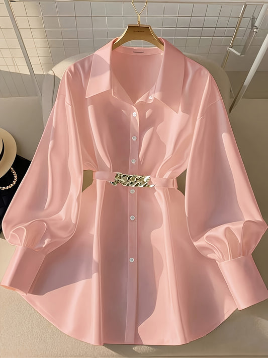 Retro Style Women's Loose Long Sleeve Casual Outdoor Top Fashion Shirt with Belt
