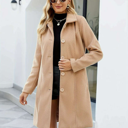 Single-Breasted Women's Pea Coat, Elegant Winter Overcoat