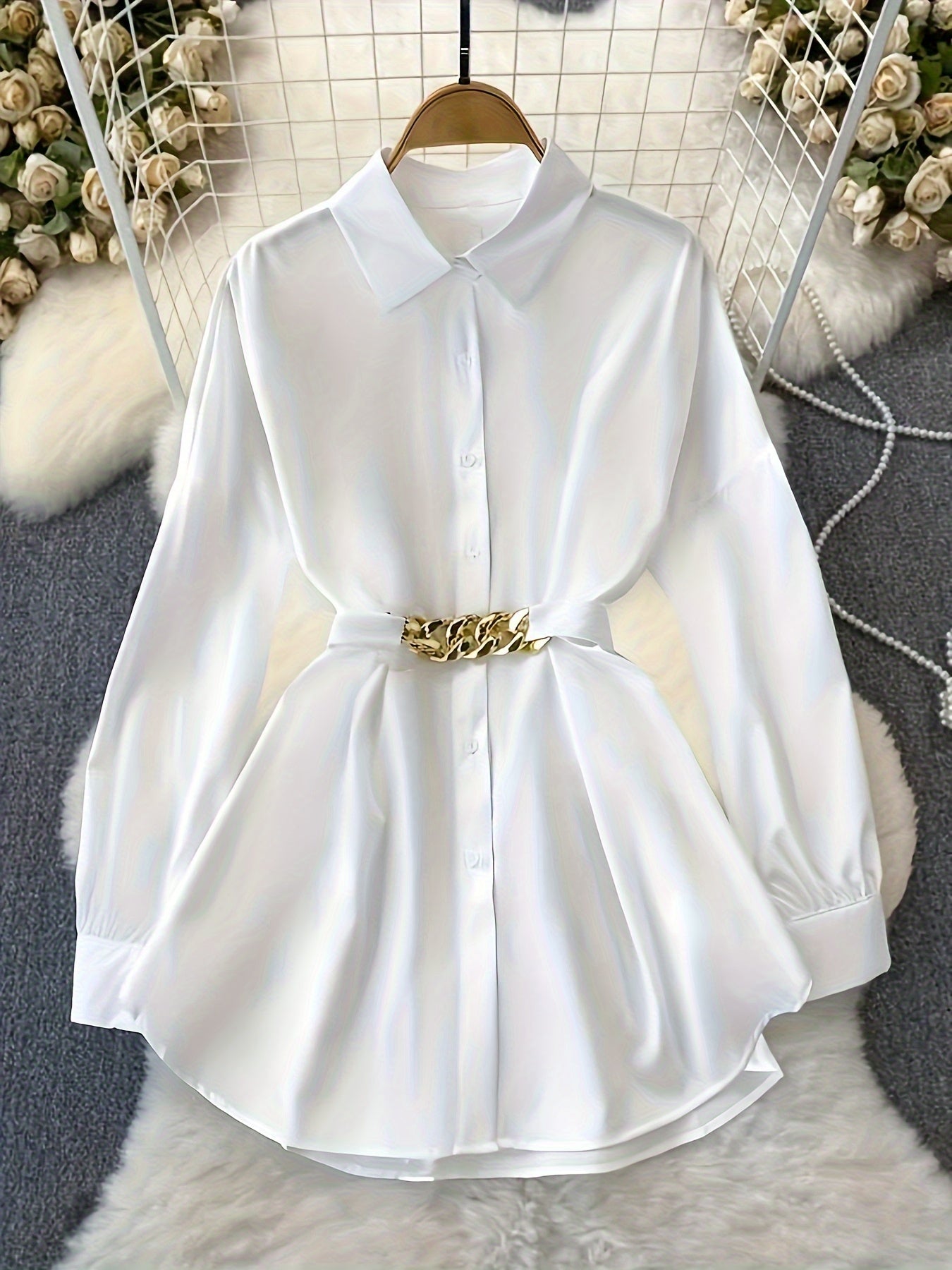 Retro Style Women's Loose Long Sleeve Casual Outdoor Top Fashion Shirt with Belt