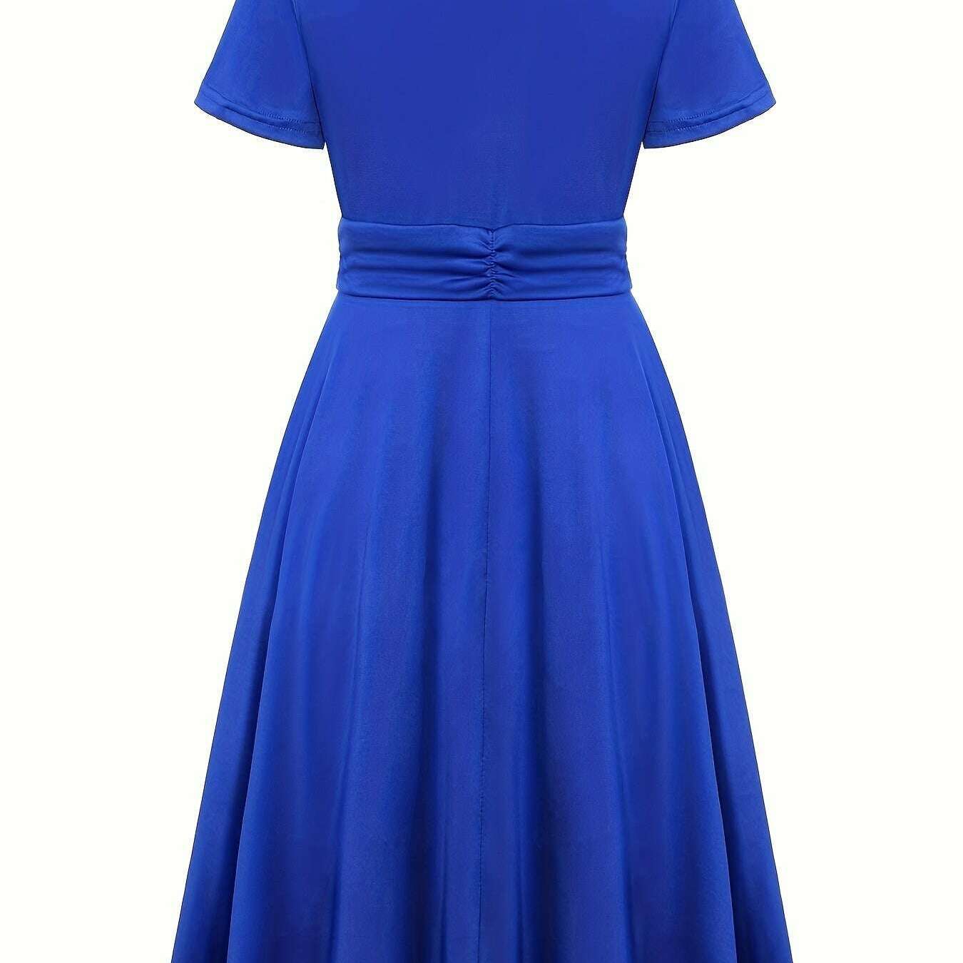 Plus Size Elegant V-Neck Belted Midi Dress with Flowy Hem