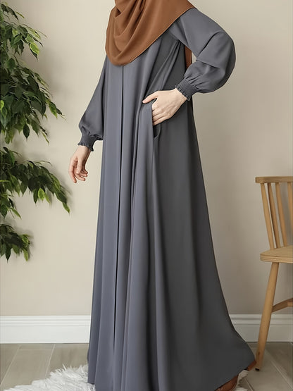 Middle Eastern Muslim Comfortable Solid Color Robe 8358