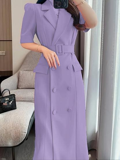Elegant French-Inspired Magenta Pink Pencil Dress - Chic Notched Collar, Button Detail, Polyester Blend for Women, Perfect for Spring & Fall