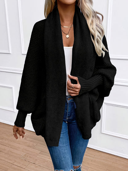 [Elegant Cardigan] Lightweight Polyester Elegant Women's Solid Color Bell Sleeve Cardigan | Contrast Collar, Perfect for Spring/Fall & Winter, Autumn Winter Fashion