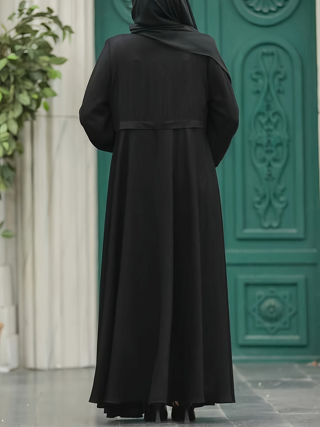 Elegant Zippered Long Robe 8033-1 for Women, 100% Polyester Solid Color, All-Season Long-Length Dress with Zipper Detail, Woven Fabric, 130g/m² Weight