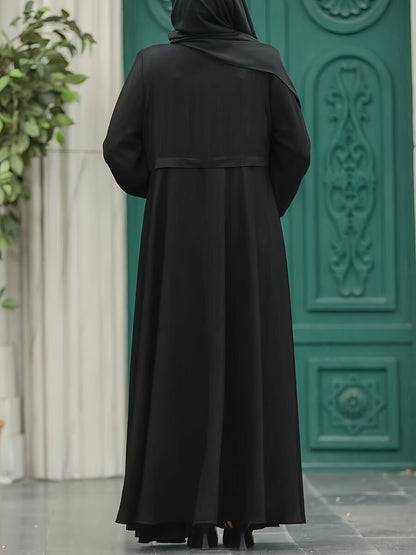 Elegant Zippered Long Robe 8033-1 for Women, 100% Polyester Solid Color, All-Season Long-Length Dress with Zipper Detail, Woven Fabric, 130g/m² Weight