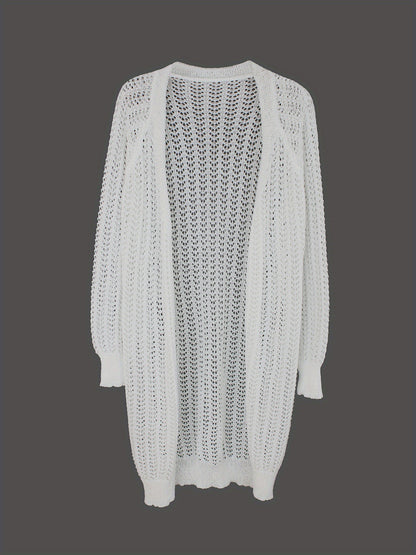 Women's Lightweight Openwork Cardigan - Semi-Sheer Long Sleeve Sweater Coat, Loose Fit Beach to Everyday Outfits - Easy Care Hand Washable Outerwear for Women, Autumn Wear, Boho Chic, Delicate Weave, Sheer Top, Fashion Lovers
