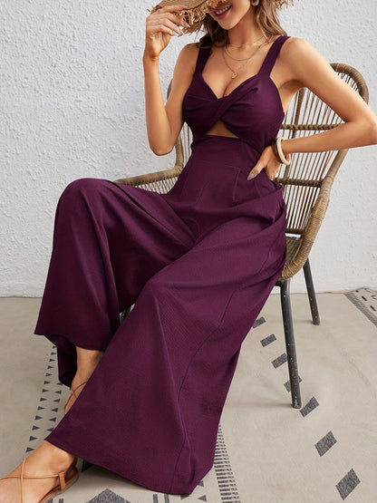 Women'S Elegant One-Piece Overalls Romper - Formal to Casual Outfit, Smocked Front & Waist, Easy-to-Wear Jumpsuit for Parties, Office, Casual Attire - Spring/Fall Clothing, Party Attire, Vneck Design, Flowy Fabric, Office Att