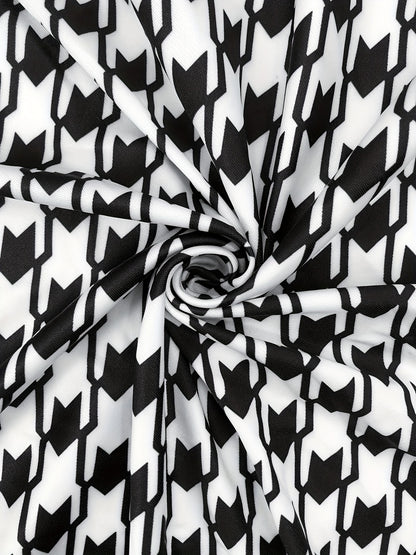 [Seasonal Chic, Elegant Hijab Suit] Elegant Houndstooth Hijab Suit Set - Chic Long Sleeve Cardigan with Belt & Maxi Dress Combo, Polyester Blend, Machine Washable - Perfect for Fall/Winter